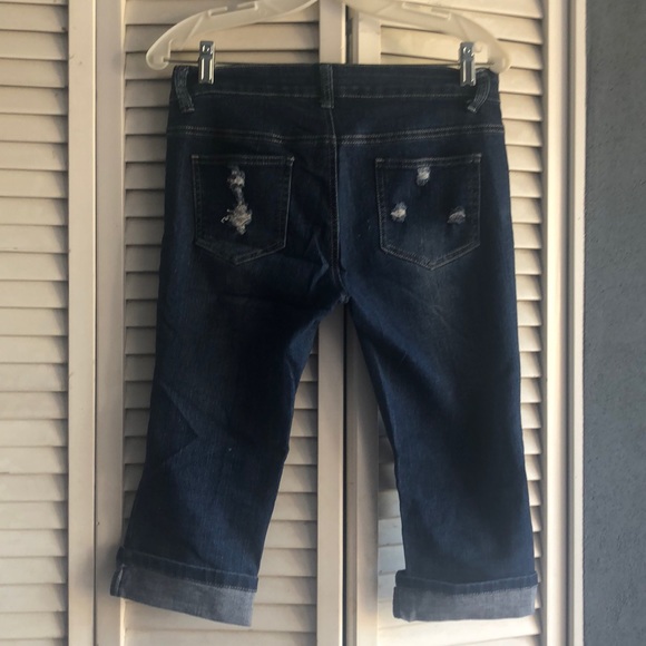 Blue Denim Capri Distressed Jeans - Picture 2 of 2